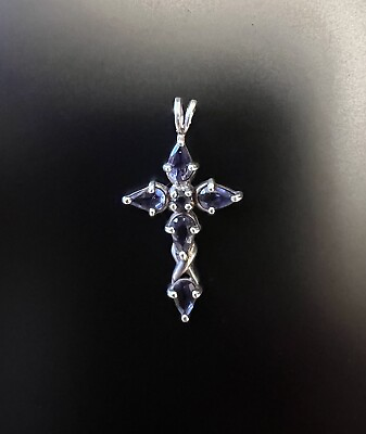#ad 1quot; Sapphire Cross Sterling Silver $34.99