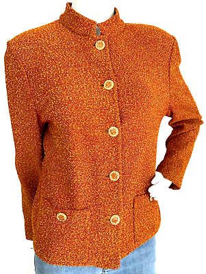 #ad Vintage St John Collection Jacket Sanatana Knit Buttons Long Sleeve Pumpkin 12 $84.95