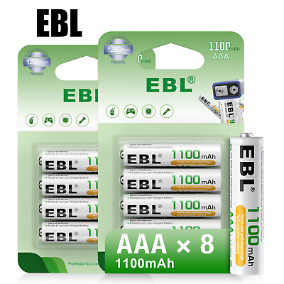 #ad EBL 8 Pack Rechargeable AAA Batteries 1100mAh 1.2V Ni MH Triple A Battery NiMH $10.99
