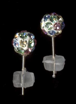 #ad 10K 5mm Solid Yellow Gold Multicolor Rhinestone Cluster Bead Ball Earrings *ce $27.95