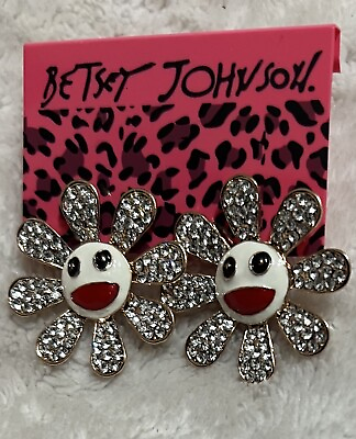 #ad Betsey Johnson Cute Rhinestone Sunflower Happy Pierced Earrings $18.99