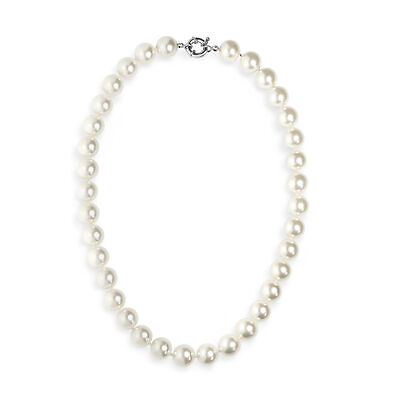 #ad Elegant 12mm Faux White Pearl Necklace 20 Inch with Silver Plated Clasp $13.99