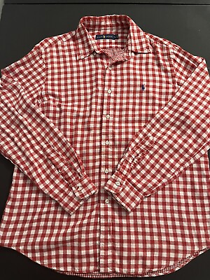 #ad Ralph Lauren Large Mens Red White Check Lightweight Flannel Logo Button Up Shirt $18.99