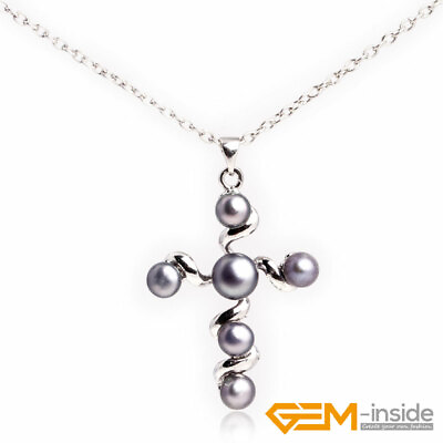 #ad Natural Freshwater Pearl Cross Christian Pray Pendant Charm Necklace 30x42mm $3.38