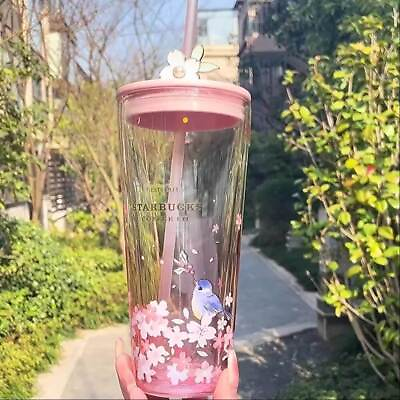 #ad 2024 Starbucks China Cherry Blossom Tumbler Pink Sakura 20oz Glass Straw Cup $34.99