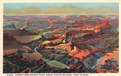 #ad Vtg Postcard Fred Harvey Sunset from Mohave Pt. Grand Canyon Natl Park AZ UP $1.50