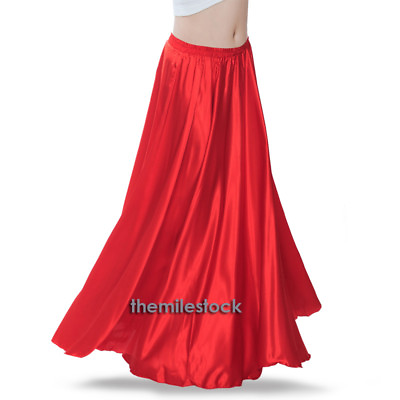 #ad TMS Red Satin Full Circle Skirt Belly Dance Tribal Jupe Rock Flamenco Long $23.99