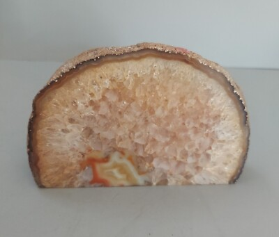 #ad Agate Geode Slab Slice Polished Orange Crystal Quartz Decor 1.15 LB Rock Gift $26.38