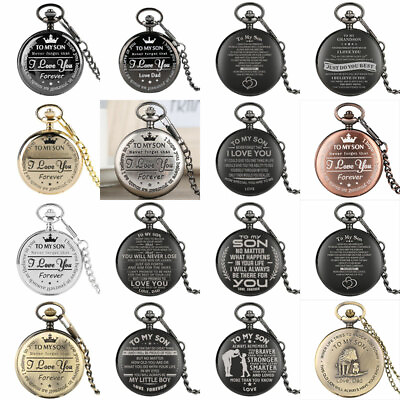 #ad To My Son Full Hunter Quartz Pocket Watch Analog Fob Chain I Love You Forever $1.76