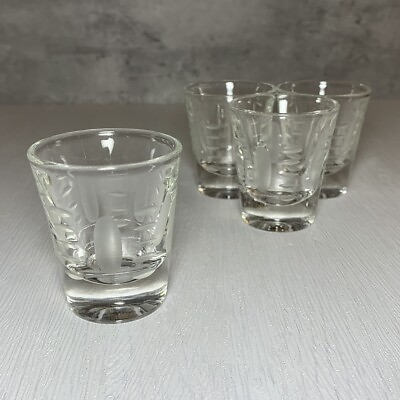 #ad Set of 4 Vintage Mid Century Lead Crystal Coin Dot Ribbed Shot Glasses 2.25quot; $15.40