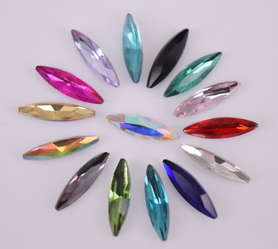 #ad 100 Pcs Color Glass Crystal Navette Rhinestone Jewels Faceted $6.99