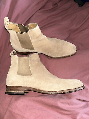 #ad Preowned Tan Taft Size 10M EU43 Men’s Handcrafted Suede Chelsea Slip on Boots $155.00