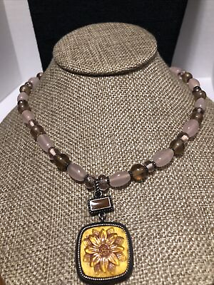 #ad Napier gold tone 15 inch beaded necklace Browns tans $13.01