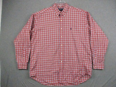 #ad Vintage Polo Ralph Lauren Blake Shirt XL Mens Red White Blue Plaid Long Sleeve $15.09