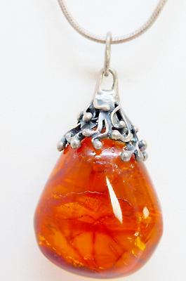 #ad Baltic Amber Gemstone Handmade 925 Sterling Silver Jewelry Pendant Necklace 18quot; $119.00