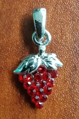 #ad 925 STERLING SILVER CRYSTAL RED GRAPES PENDANT 20X10MM 1.1G $9.95