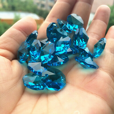#ad 100p 14MM Light Blue Chandelier Prism Crystal Beads Lamp Part Octagon Suncatcher $10.99