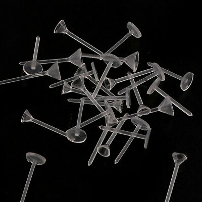 #ad 500 Invisible Clear Plastic 3mm 5mm Blank Cup Flat Pad Peg Earring Ear Post Stud AU $4.94