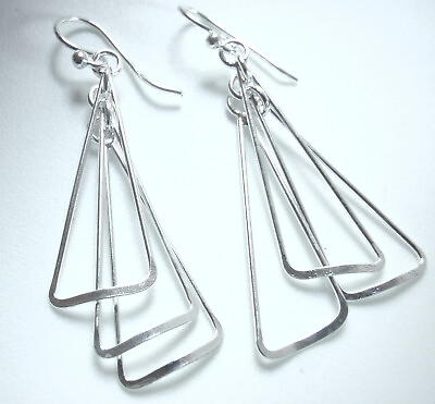 #ad Triple Dangling Triangles 925 Sterling Silver Dangle Earrings $12.99
