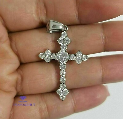 #ad 1.50 CT Round Cut Simulated Diamond Cross Pendant Solid 14K White Gold For Women $205.21