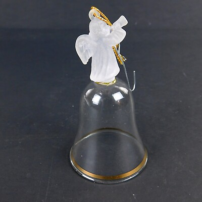 #ad Glass Bell Topped Frosted Angel Gold Rimmed $7.86