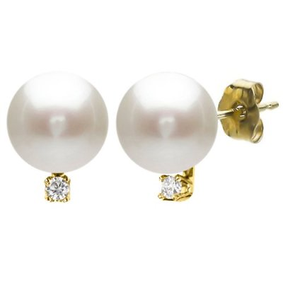 #ad Stud Earrings 14k Yellow Gold 1 10cttw Diamond 9 9.5mm White South Sea Pearl $519.99