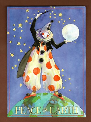 #ad Clown Christmas Cards Set of 6 Holiday Jane Dyer 2000 Earth Moon Stars Blue $11.95