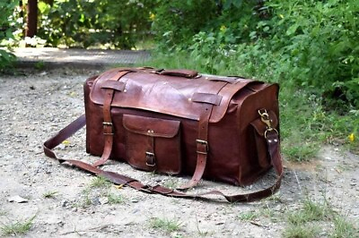 #ad Handcrafted Leather Duffle Bag With Small Pockets amp; Zip and Flap Buckle Closure $99.99