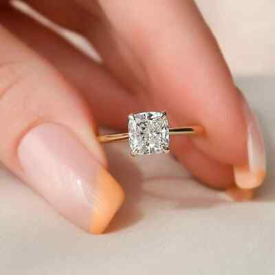 #ad Solitaire Lab Created Cushion 2Ct Diamond engagement Ring 14K Yellow Gold Plated $115.11