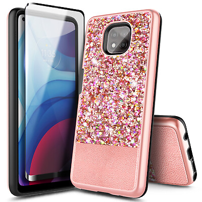 #ad For Motorola Moto G Power 2021 Case Glitter Bling Cover with Tempered Glass $7.99