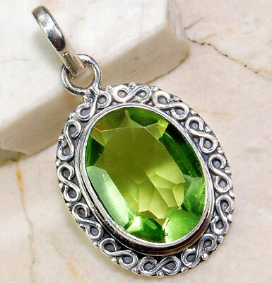 #ad 6CT Natural Green Amethyst 925 Solid Sterling Silver Pendant Jewelry NW11 9 $27.99