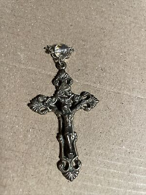 #ad Vintage Cross Pendant Charm Ornate Jesus Nazarenus Sacred Heart 2.1” $9.99