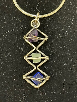 #ad 18” Modernist Hand Made Gemstone Pendant Necklace 925 11 Grams $24.99