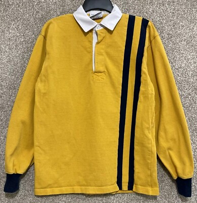 #ad Barbarian Rugby Mens Yellow Striped Cotton Long Sleeve Polo Shirt Size Medium $29.99