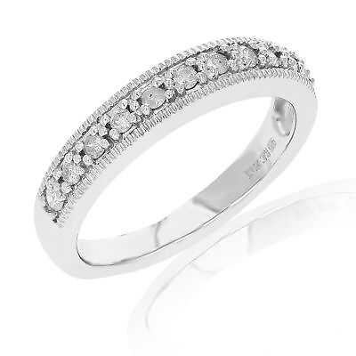 #ad 1 4 ct Diamond Wedding Band for Women .925 Sterling Silver with Milgrain Round $79.99