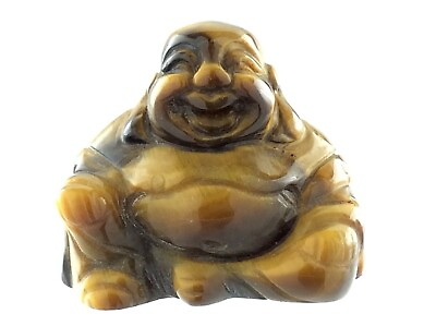#ad Laughing Buddha Carved Tiger Eye Stone Oriental Figurine Figure M445 $96.50