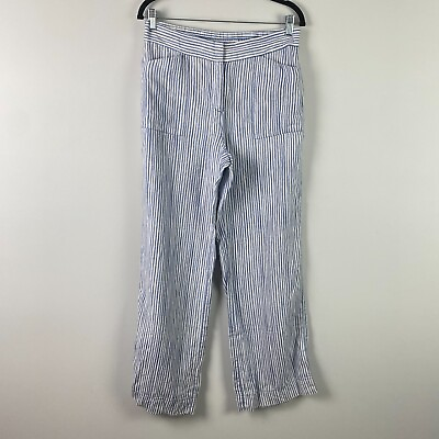 #ad Chicos Linen Striped Wide Leg Pants Size 0 US Small Blue White Pockets $15.95