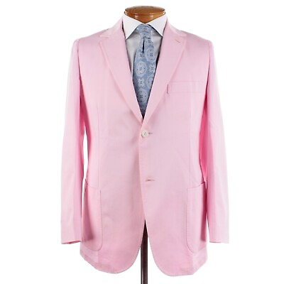 #ad Luxury Vintage Borrelli Sport Coat Size 52R 42R US In Solid Pink 100% Cotton $299.99