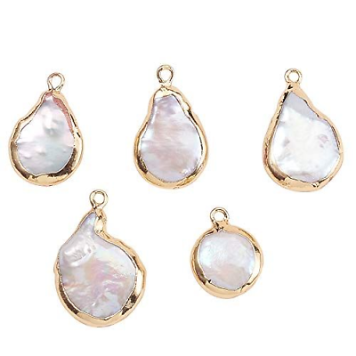 #ad LiQunSweet 5 Pcs Natural Freshwater Pearls Bead Nuggets Edge Plated 15 20mm $24.39