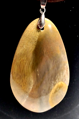 #ad Petrified Wood Pendant Teardrop Necklace Bale 18KGP Mark White Gold Plated 2.25quot; $78.50