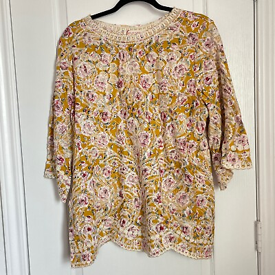 #ad Solitaire Embroidered Boho Tunic Blouse Women#x27;s Floral Long Sleeve Medium New $10.50