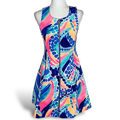 #ad Lilly Pulitzer Sally Scuba Fit amp; Flare A Line Zip Dress Multi Ocean Jewel Sz S $49.99