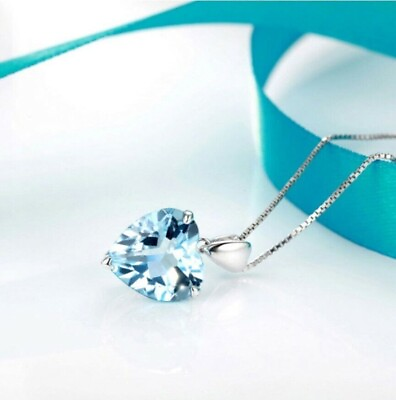 #ad 3Ct Heart Cut Aquamarine Diamond Solitaire Created 14K White Gold Finish $27.99