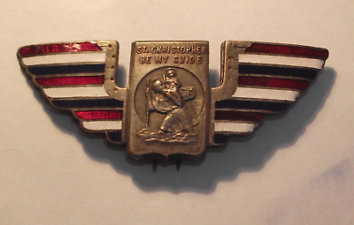 #ad Vtg Patriotic enamel St Christopher be my guide patron travel visor pin clip q $275.00