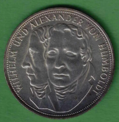 #ad 1967 F 5 Deutsche Mark Wilhelm and Alexander von Humboldt Silver Commemorative $10.99