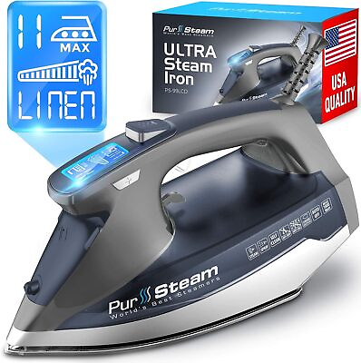 #ad PurSteam Steam Iron for Clothes 1800W w LCD Screen Nonstick Ceramic Soleplate $62.89