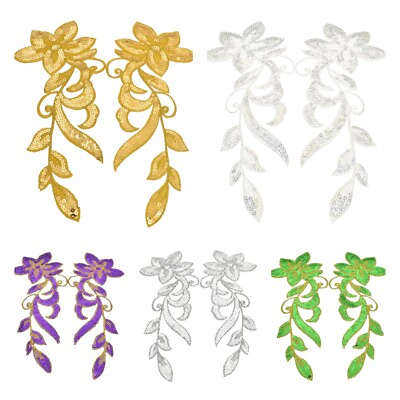 #ad 2X Flower Sequines Patches Embroidery Iron on Applique Clothing Sewing Badge DIY $2.43