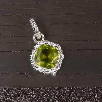 #ad Natural Peridot Gemstone Pendant GREEN 925 Sterling Silver Indian Jewelry $13.95