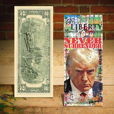 #ad DONALD TRUMP Famous MUGSHOT 45th President $2 US Bill Art SIGNED by Artist RENCY $29.00