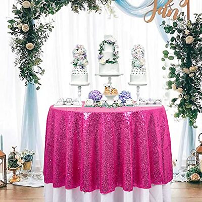 #ad Elegant Round Sequin Tablecloth 48 Inch Hot Pink Round Cake Table Spakly Sequ... $21.09